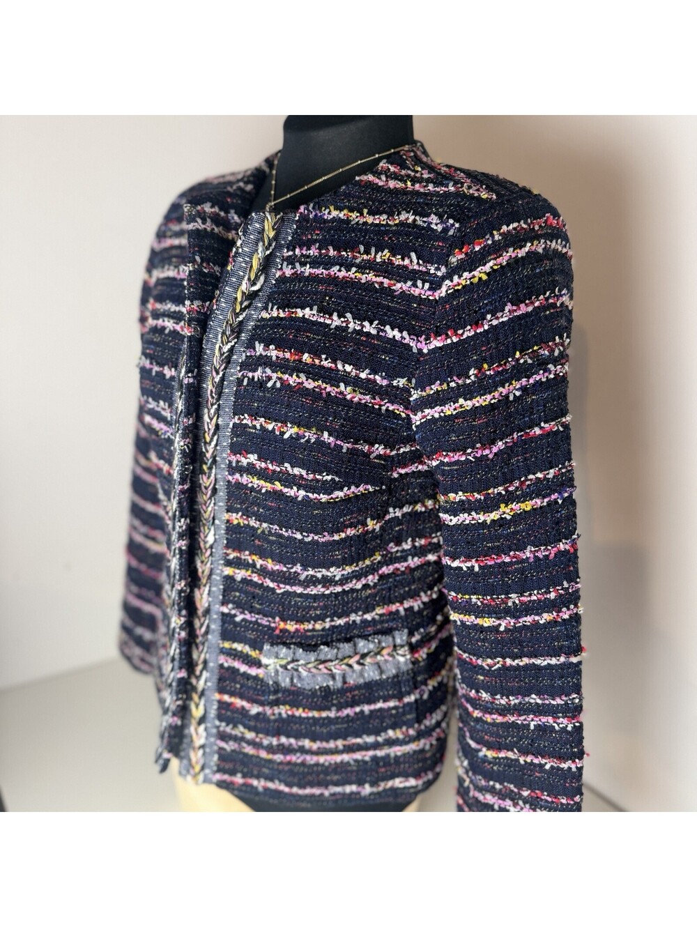 Blazer Jacket Women’s TALBOTS Fringe Tweed Multicolored Blazer Sz 10P